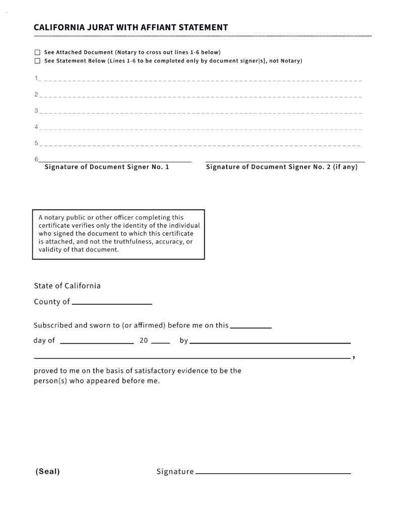 California Jurat with Affiant statement 