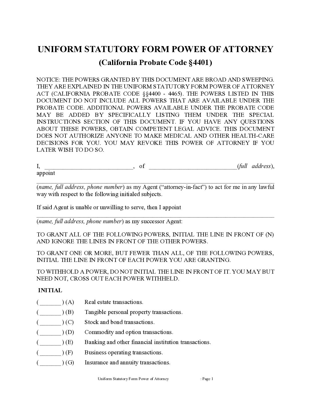 Power of Attorney Form